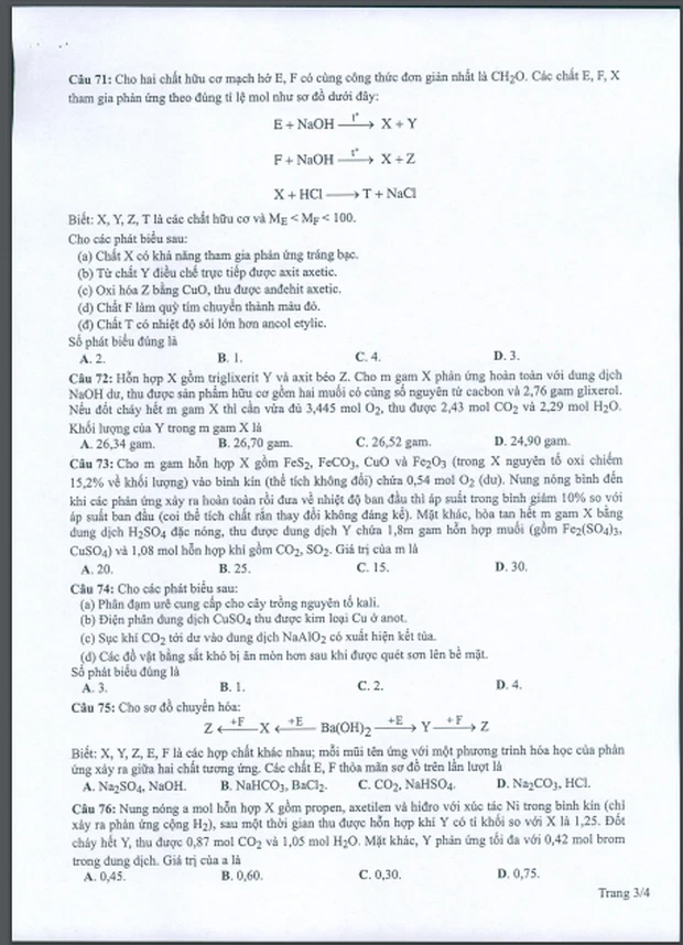 Đề minh họa 2022 môn Hóa học
