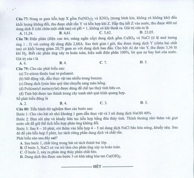 Đề minh họa 2022 môn Hóa học