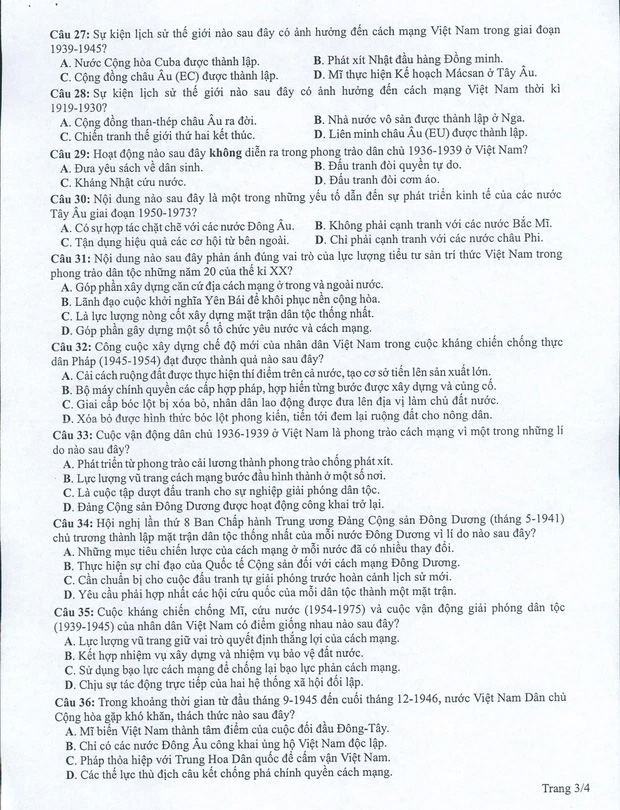 Đề minh họa 2022 môn Lịch sử