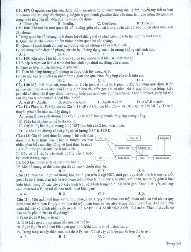 Đề minh họa 2022 môn Sinh học