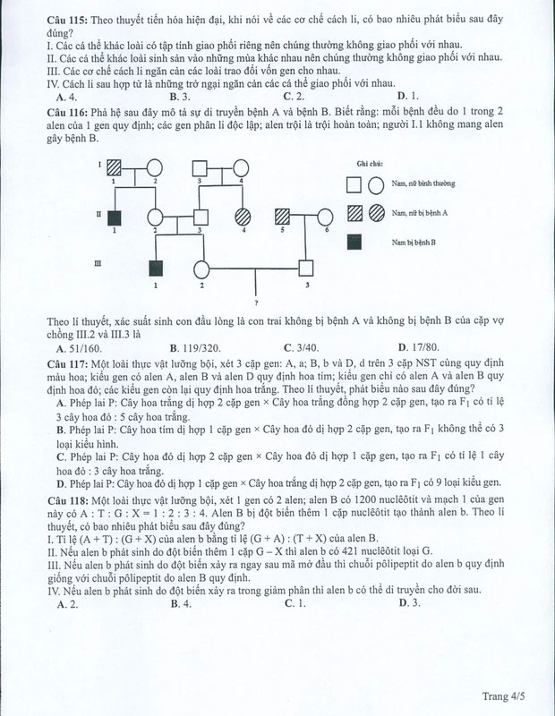 Đề minh họa 2022 môn Sinh học