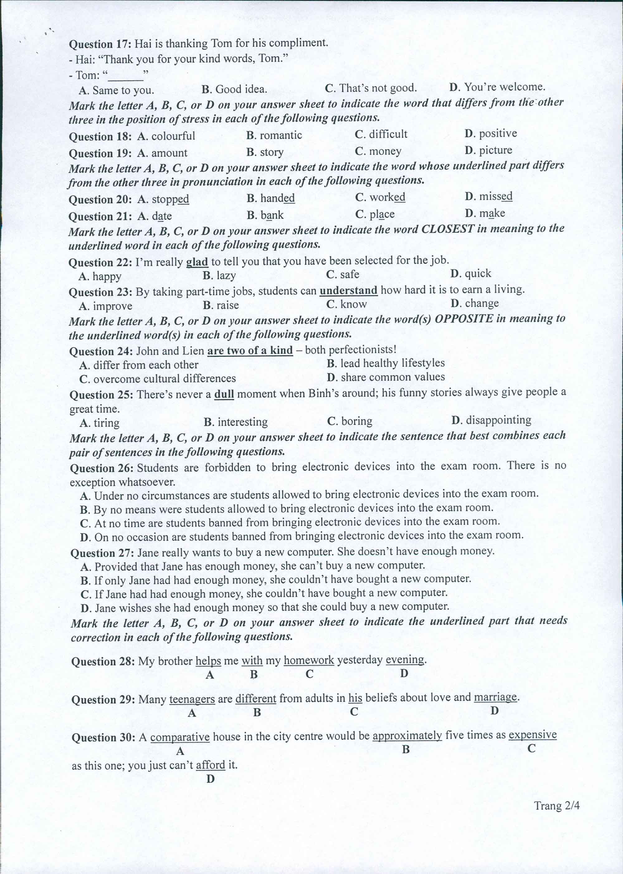 Đề minh họa 2022 môn Tiếng Anh