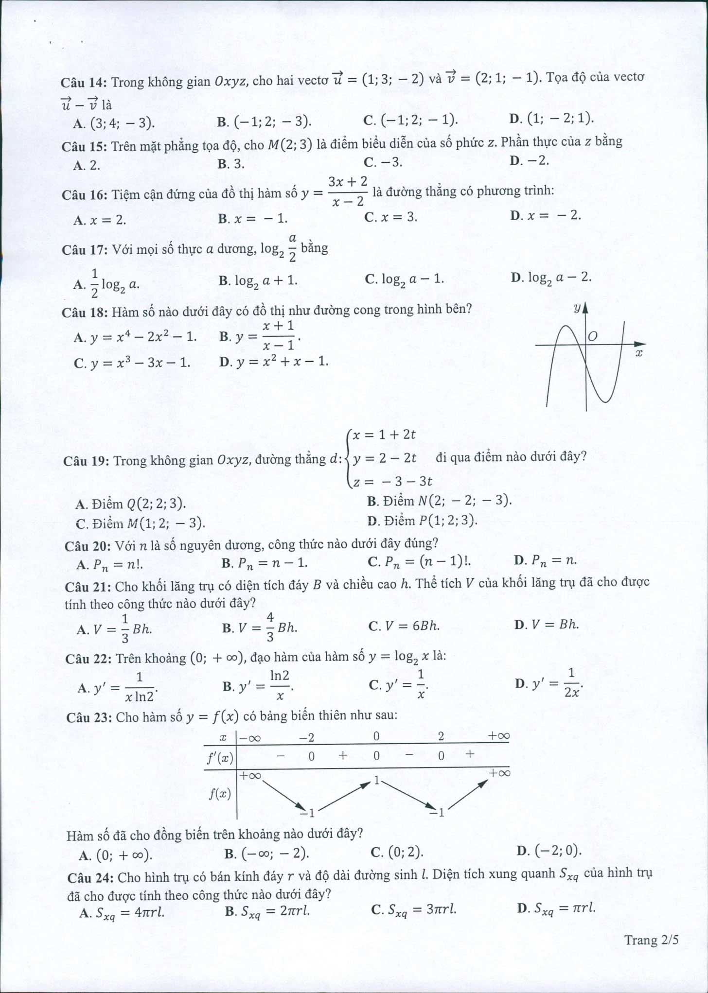 Đề minh họa 2022 môn Toán