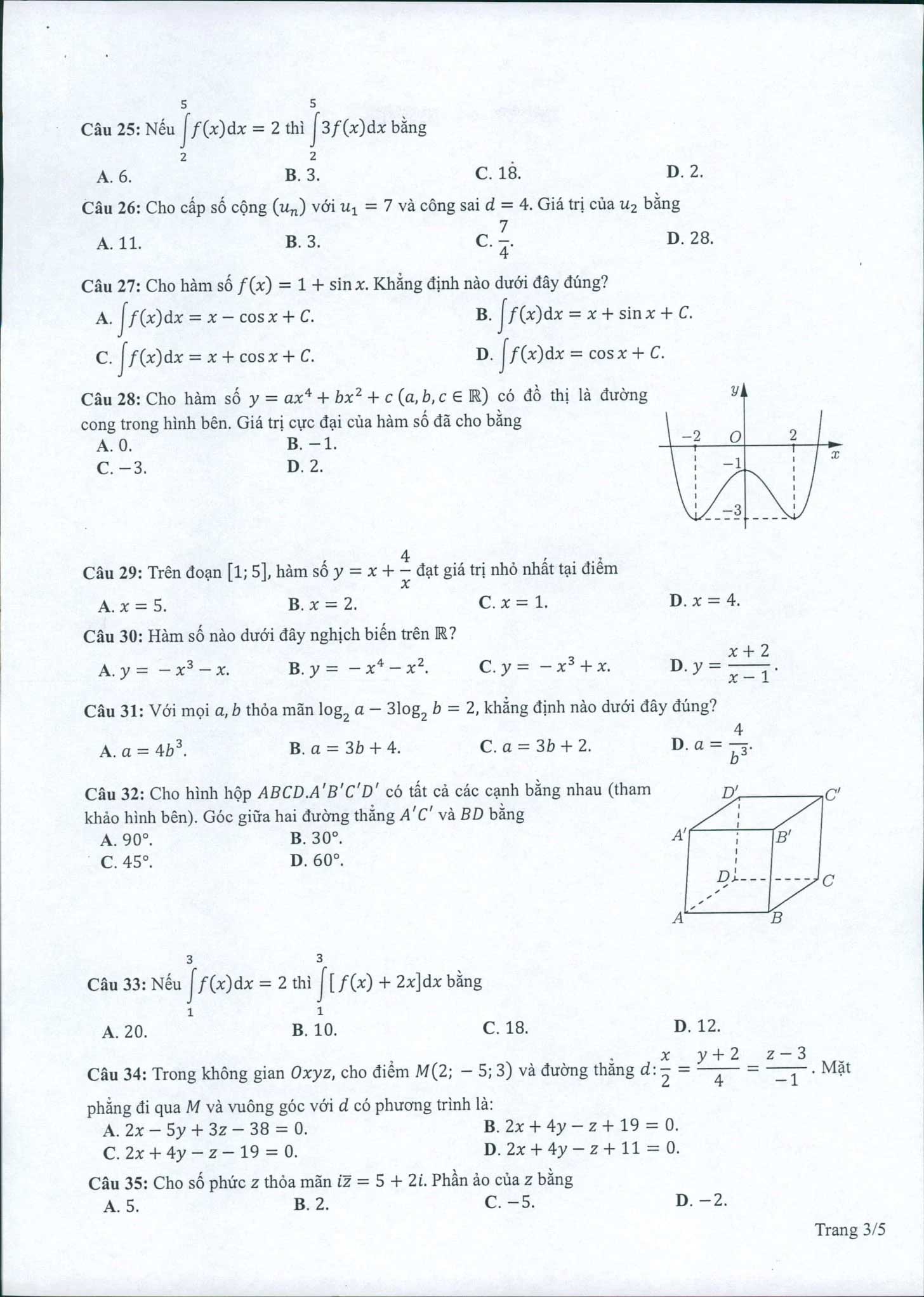 Đề minh họa 2022 môn Toán