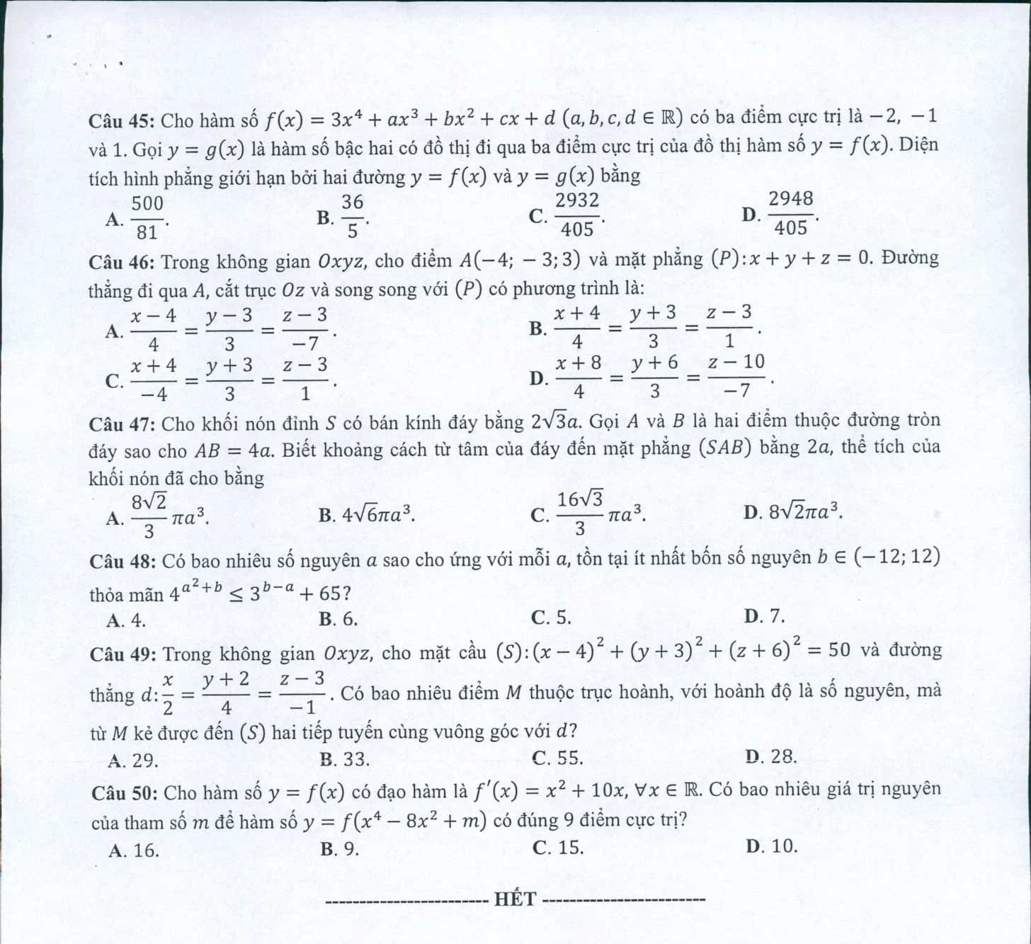 Đề minh họa 2022 môn Toán