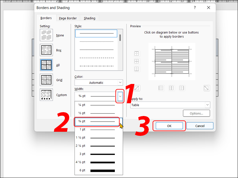 Chọn độ dày viền Chọn độ dày viền