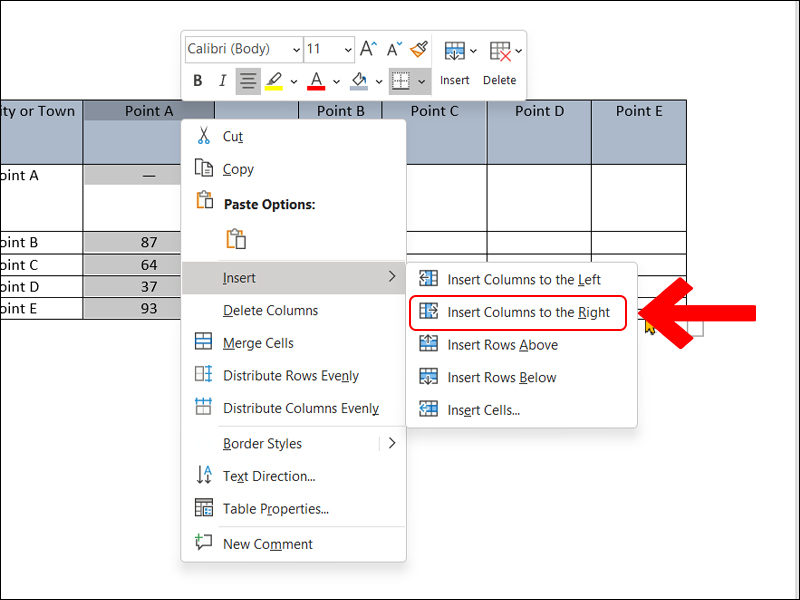 Chèn thêm cột phía bên phải Chèn thêm cột phía bên phải