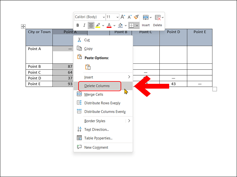 Tuỳ chọn xoá cột Tuỳ chọn xoá cột