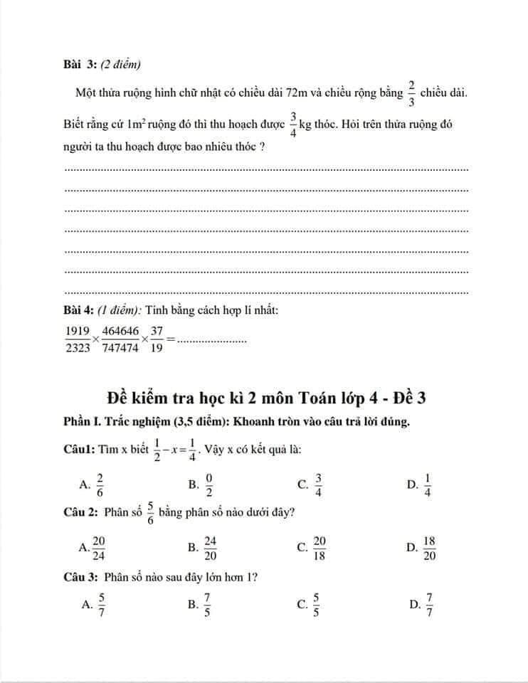 Bộ đề Toán lớp 4 kì 2