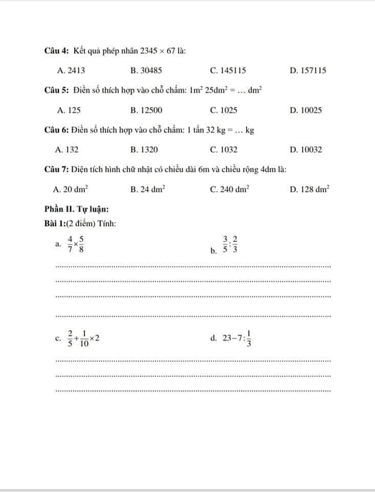 Bộ đề Toán lớp 4 kì 2