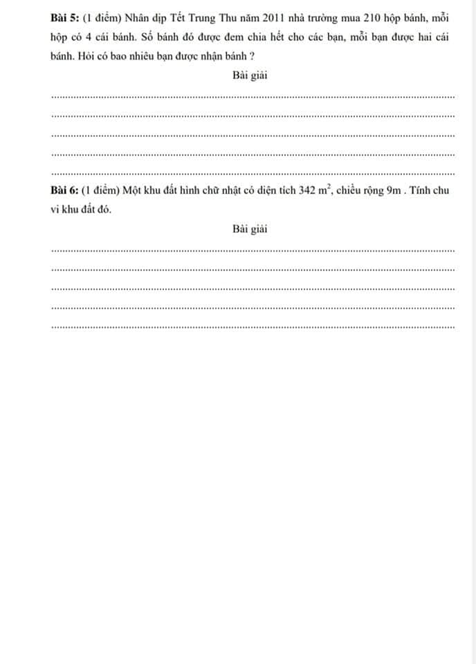 Đề ôn tập Toán lớp 3 kì 2