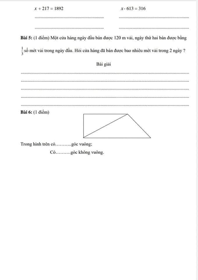 Đề ôn tập Toán lớp 3 kì 2