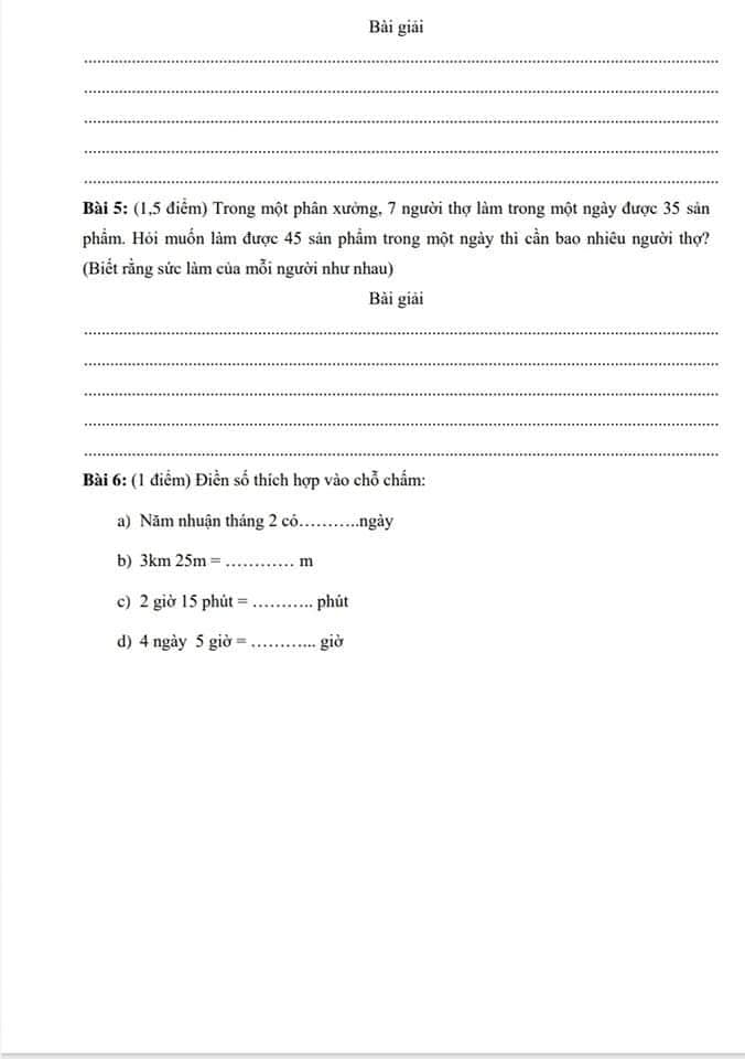 Đề ôn tập Toán lớp 3 kì 2