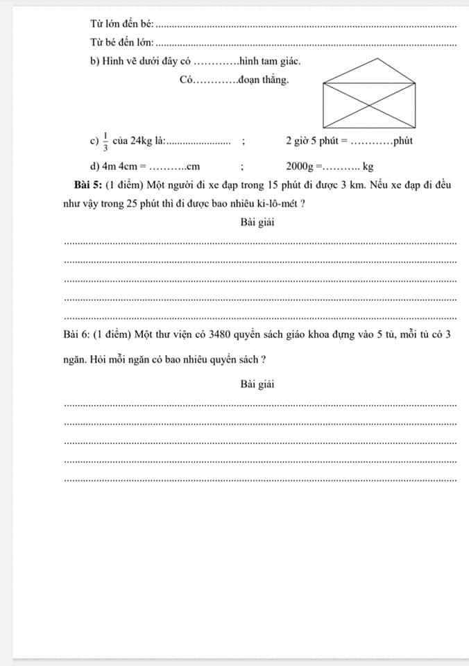 Đề ôn tập Toán lớp 3 kì 2