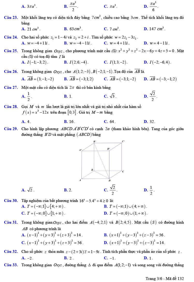 Đề thi thử THPT Quốc gia 2022 môn Toán Lê Lai - Thanh Hóa (lần 3)