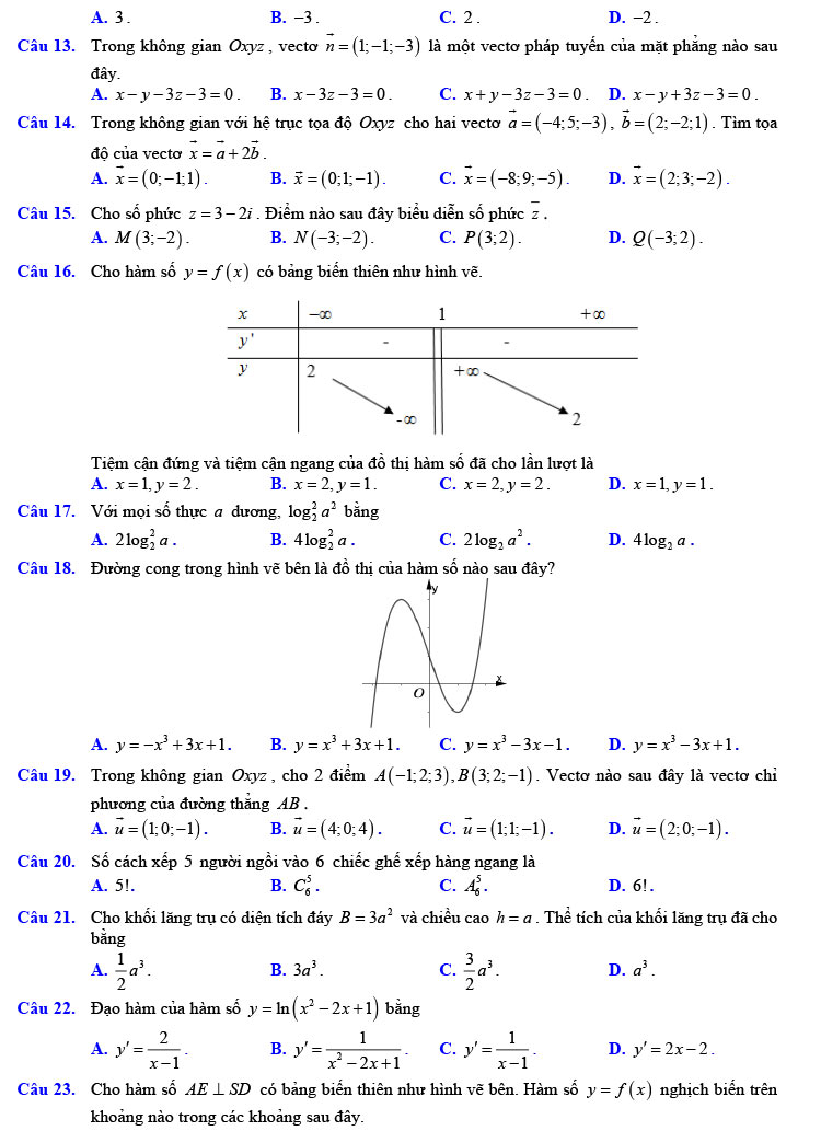 Đề thi thử THPT Quốc gia 2022 môn Toán Trường THPT Nho Quan A