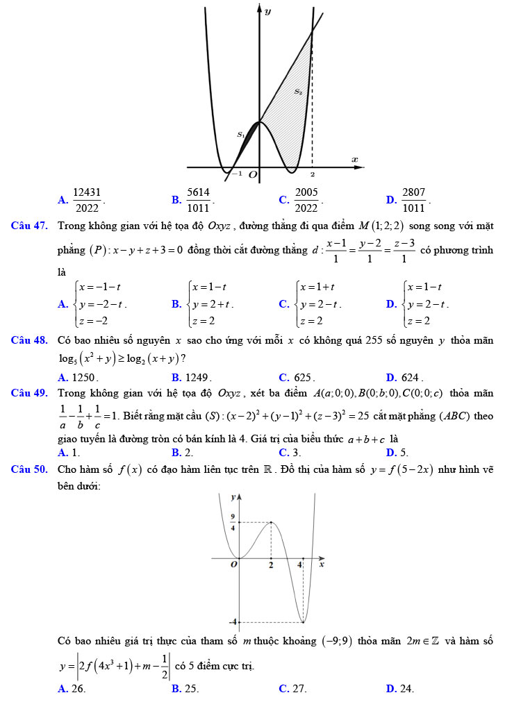 Đề thi thử THPT Quốc gia 2022 môn Toán Trường THPT Nho Quan A