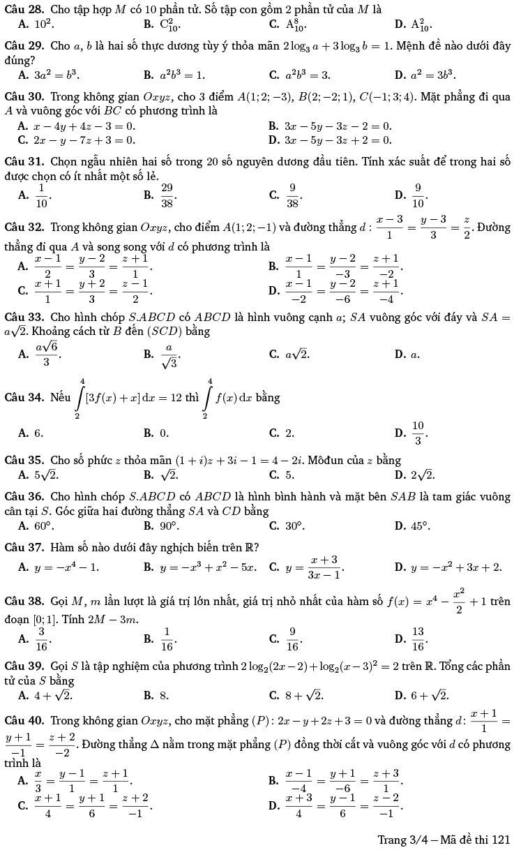 Đề thi thử THPT Quốc gia 2022 môn Toán trường THPT Phan Đình Phùng - Quảng Bình