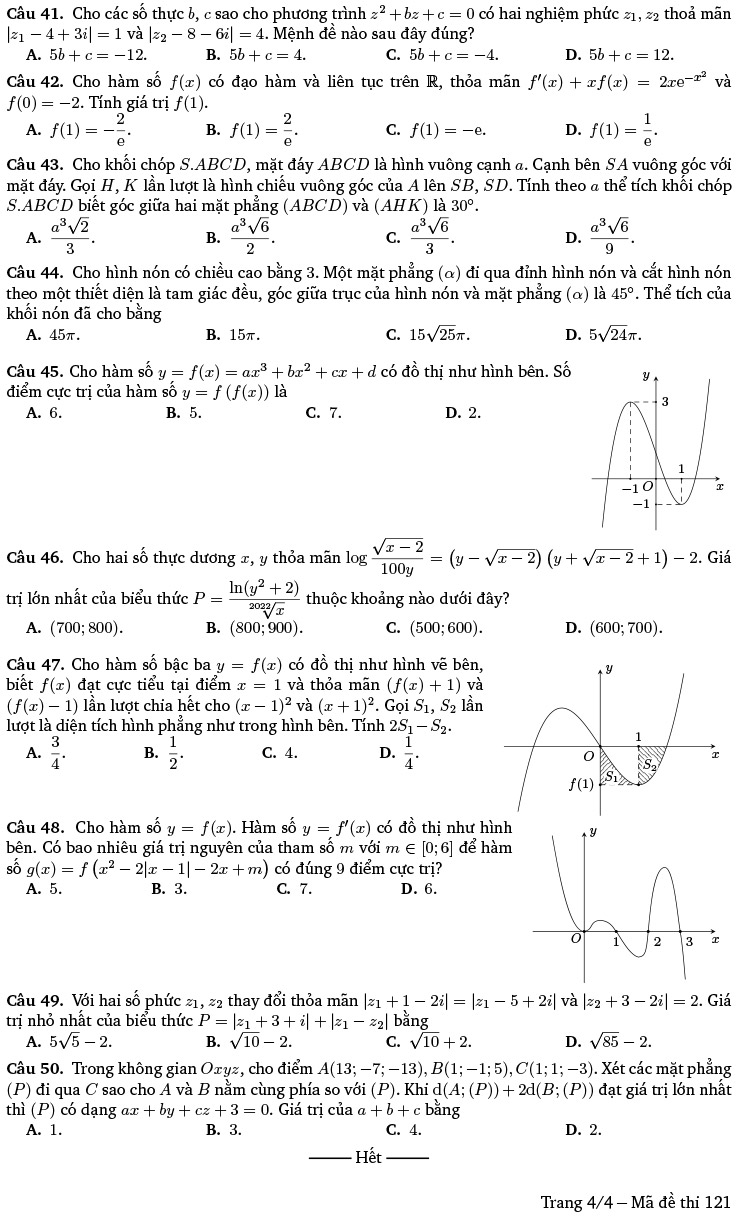 Đề thi thử THPT Quốc gia 2022 môn Toán trường THPT Phan Đình Phùng - Quảng Bình