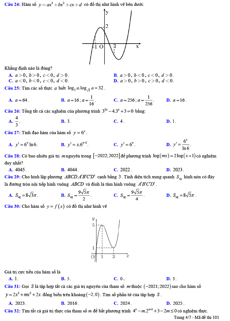 Đề thi thử THPT Quốc gia 2022 môn Toán Trần Phú lần 2