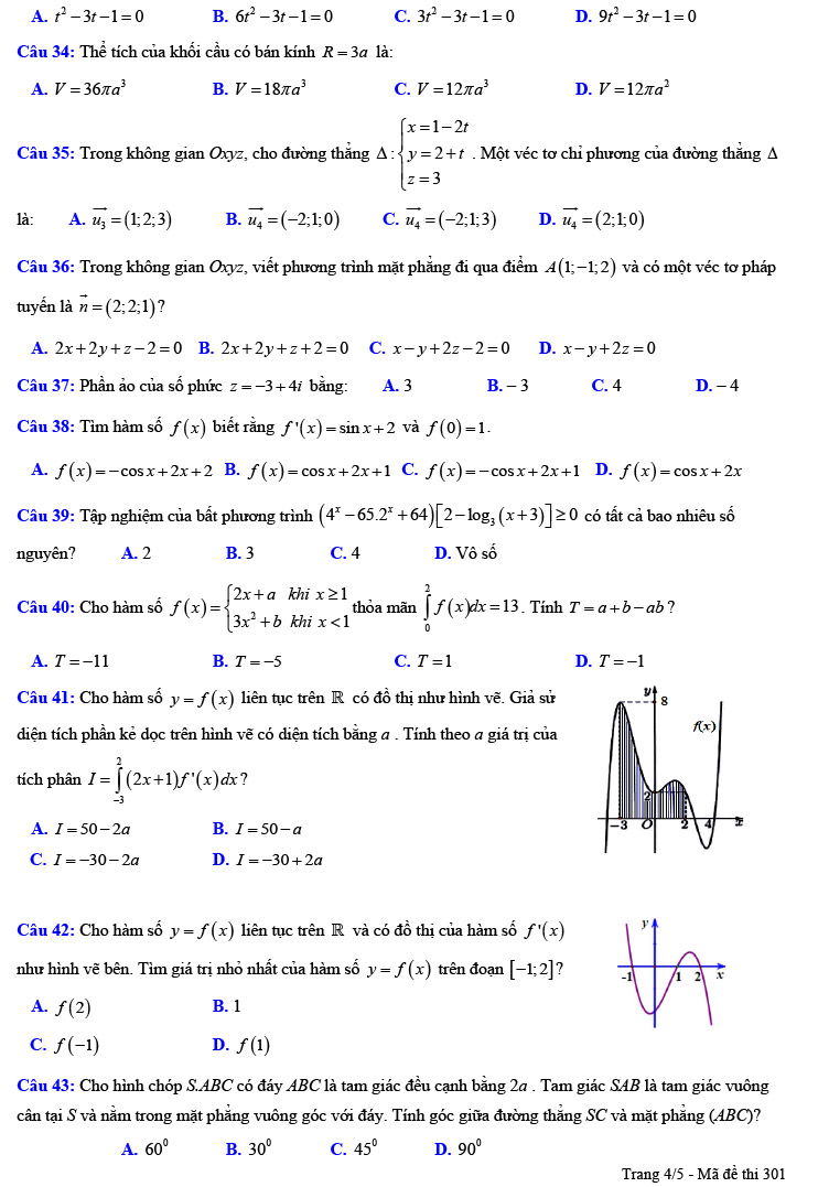 Đề thi thử THPT Quốc gia 2022 môn Toán Lương Tài - Bắc Ninh (lần 3)