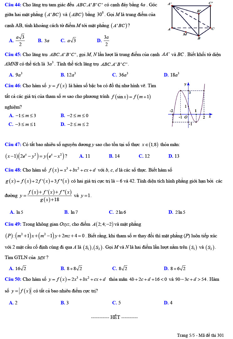 Đề thi thử THPT Quốc gia 2022 môn Toán Lương Tài - Bắc Ninh (lần 3)