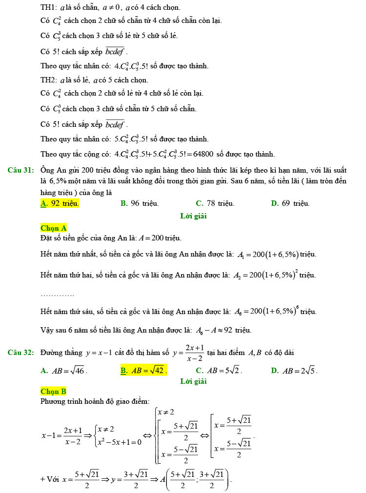 Đáp án chi tiết đề thi thử toán 2022 lần 1 chuyên Lam Sơn