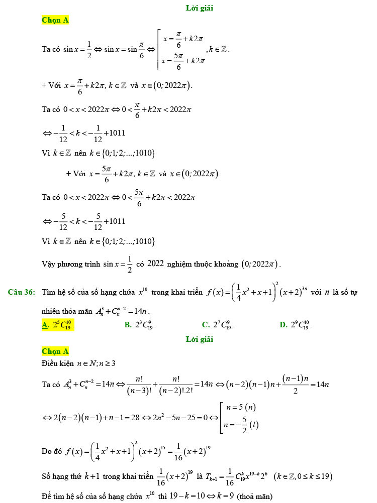 Đáp án chi tiết đề thi thử toán 2022 lần 1 chuyên Lam Sơn