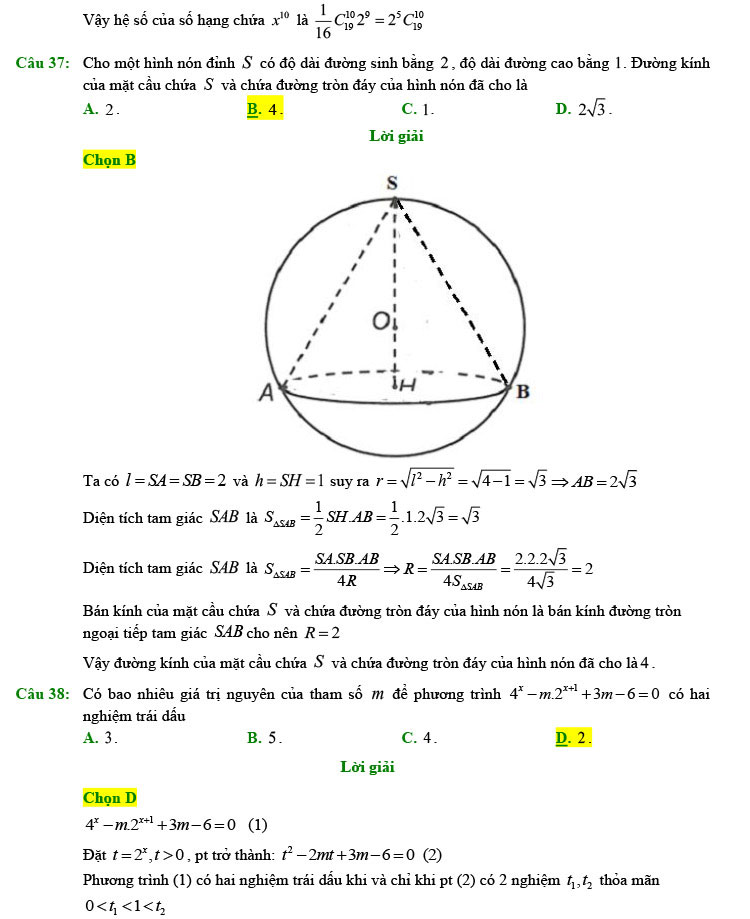 Đáp án chi tiết đề thi thử toán 2022 lần 1 chuyên Lam Sơn
