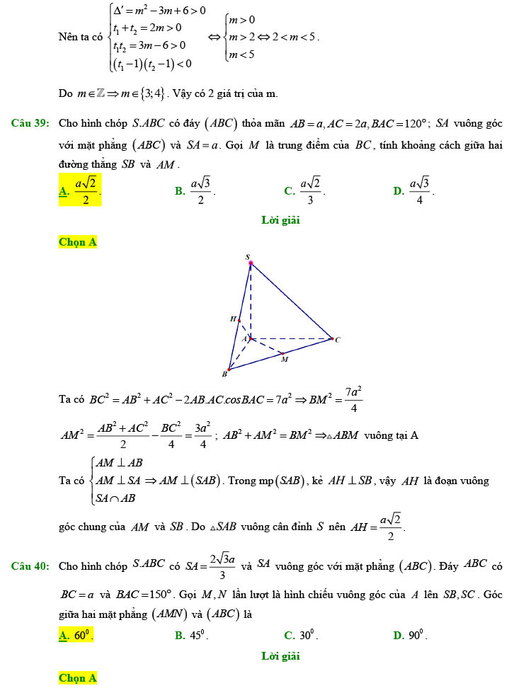 Đáp án chi tiết đề thi thử toán 2022 lần 1 chuyên Lam Sơn