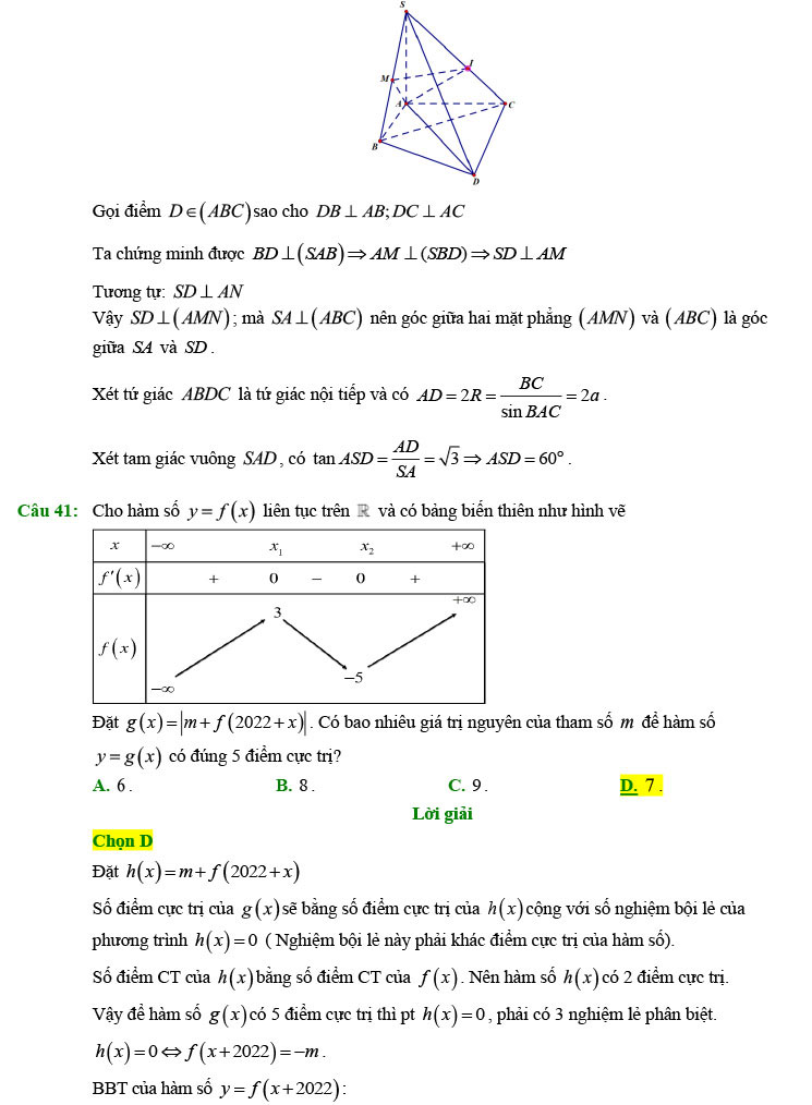 Đáp án chi tiết đề thi thử toán 2022 lần 1 chuyên Lam Sơn