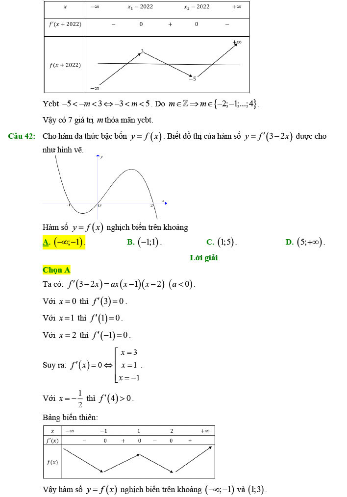 Đáp án chi tiết đề thi thử toán 2022 lần 1 chuyên Lam Sơn