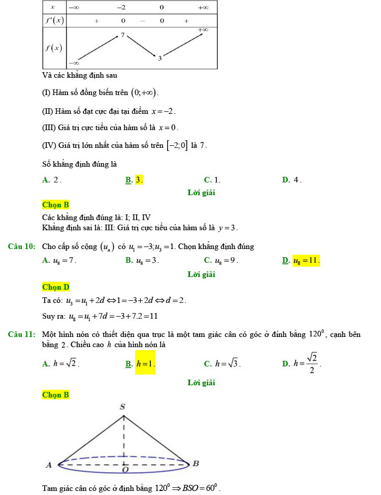 Đáp án chi tiết đề thi thử toán 2022 lần 1 chuyên Lam Sơn