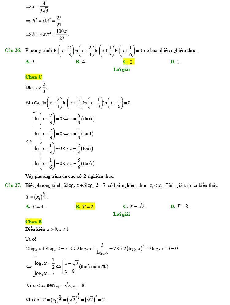 Đáp án chi tiết đề thi thử toán 2022 lần 1 chuyên Lam Sơn