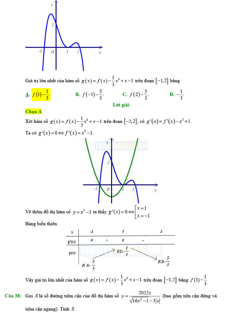 Đáp án đề thi thử Toán 2022 Xuân Đỉnh
