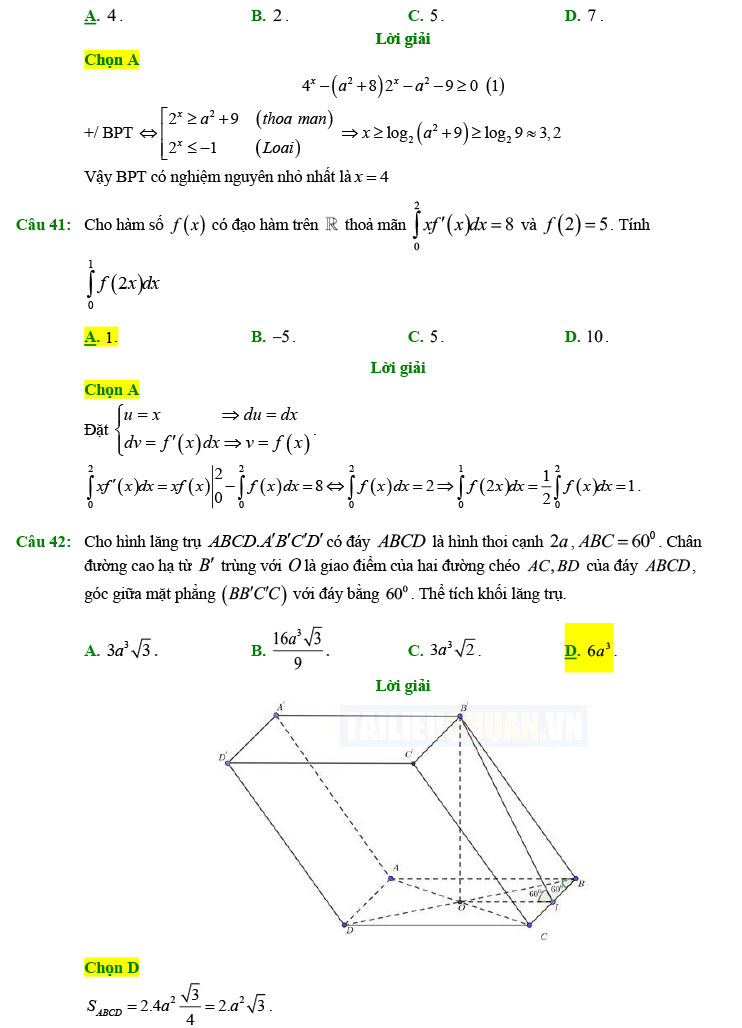 Đáp án đề thi thử Toán 2022 Xuân Đỉnh