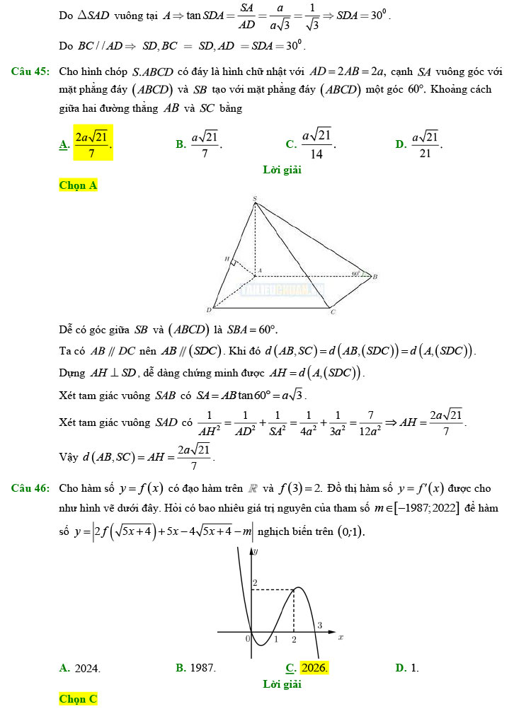 Đáp án đề thi thử Toán 2022 Xuân Đỉnh