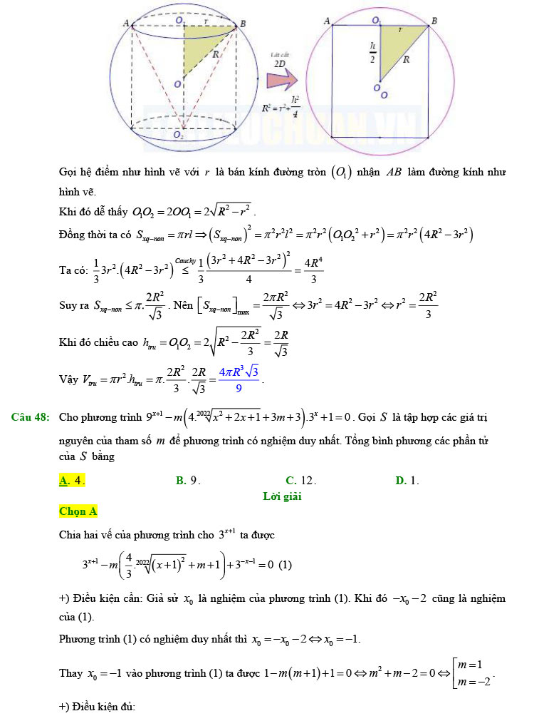 Đáp án đề thi thử Toán 2022 Xuân Đỉnh