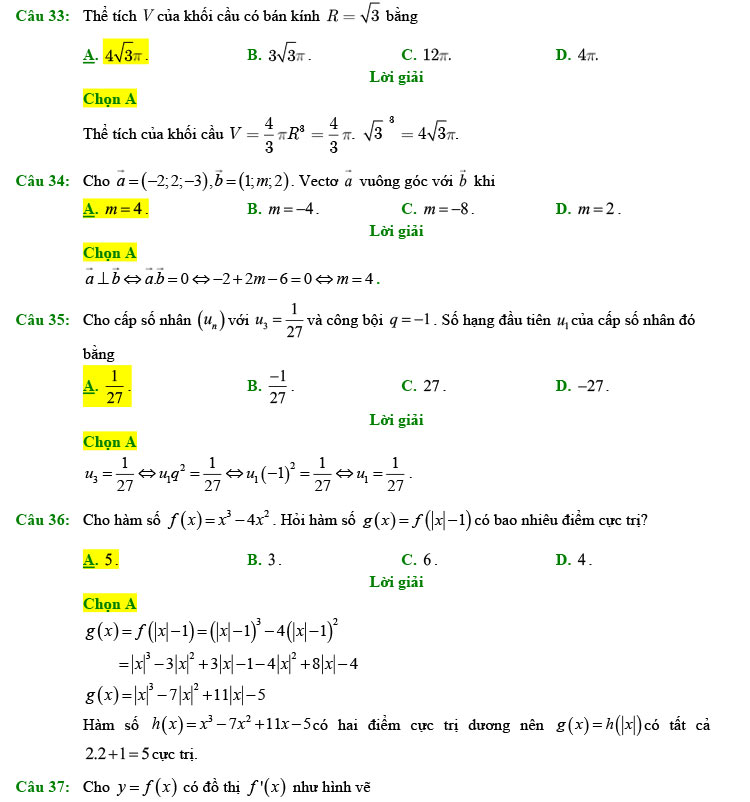 Đáp án đề thi thử Toán 2022 Xuân Đỉnh