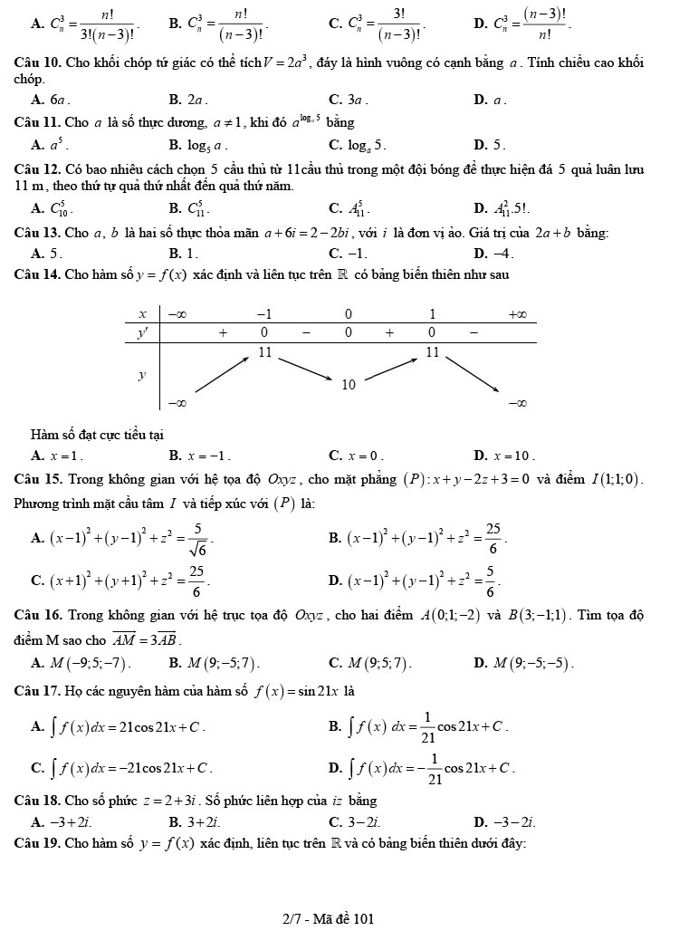 Đề thi thử THPT Quốc gia 2022 môn Toán cụm trường THPT Nghệ An