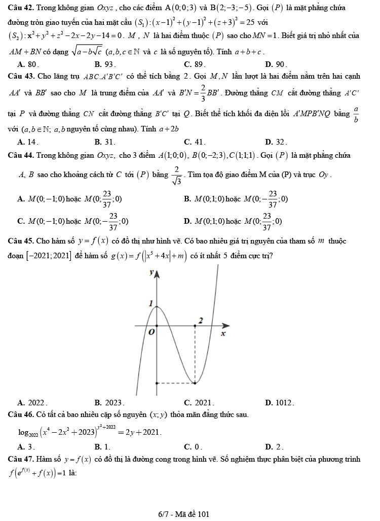 Đề thi thử THPT Quốc gia 2022 môn Toán cụm trường THPT Nghệ An