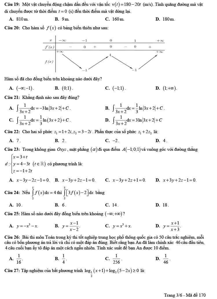 Đề thi thử THPT Quốc gia 2022 môn Toán THPT Lê Lợi – Quảng Trị (lần 1)