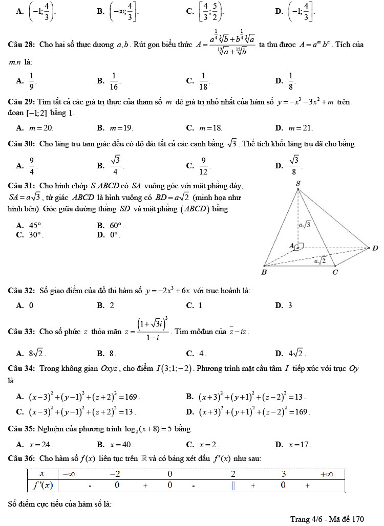 Đề thi thử THPT Quốc gia 2022 môn Toán THPT Lê Lợi – Quảng Trị (lần 1)