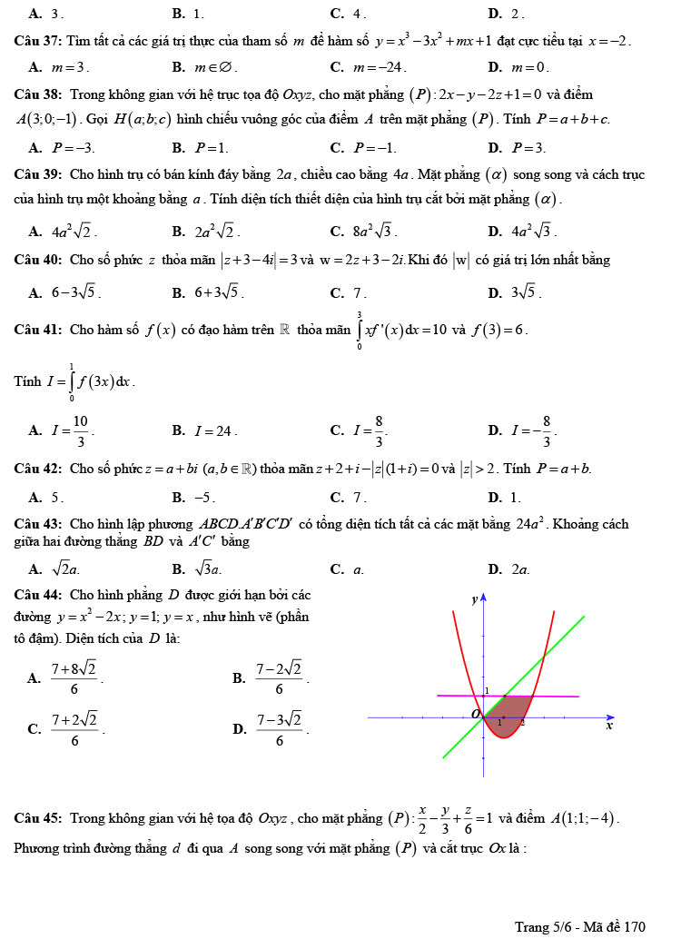 Đề thi thử THPT Quốc gia 2022 môn Toán THPT Lê Lợi – Quảng Trị (lần 1)