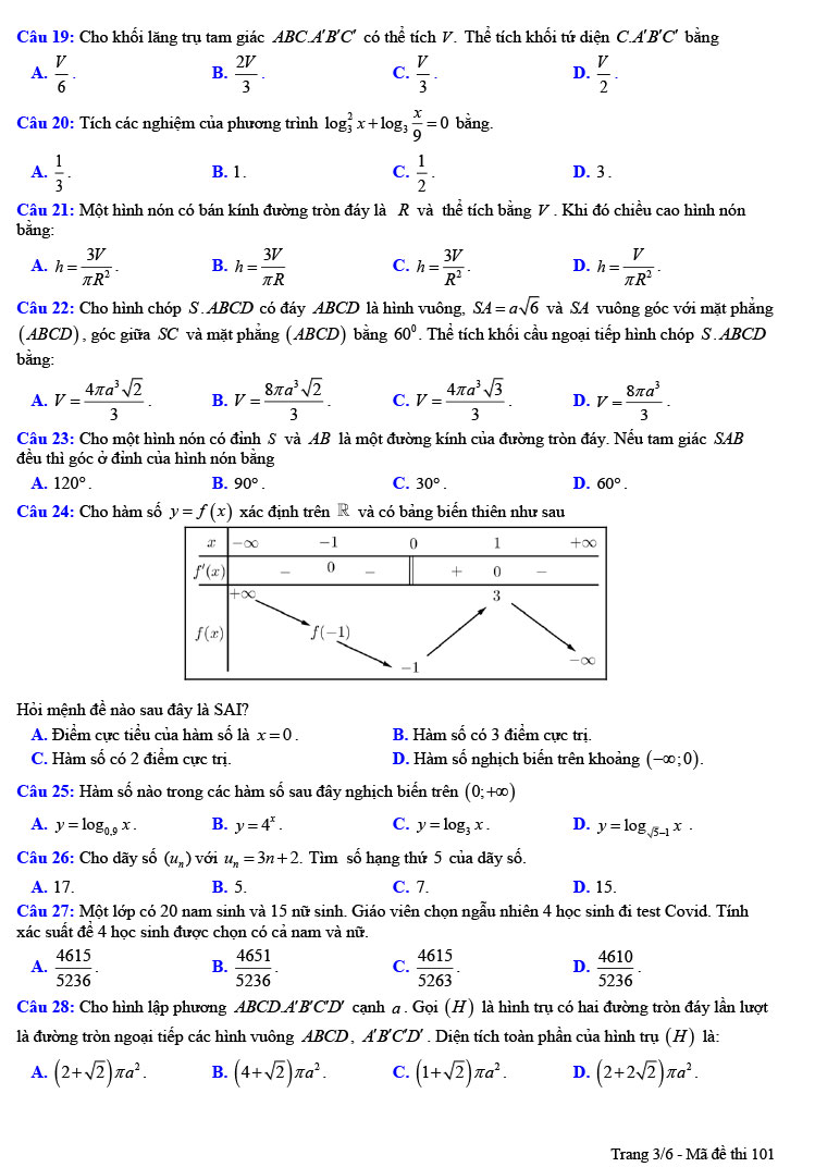 Đề thi thử THPT quốc gia 2022 môn Toán Liên trường lần 1