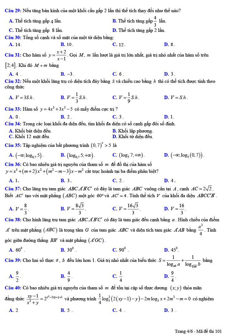 Đề thi thử THPT quốc gia 2022 môn Toán Liên trường lần 1