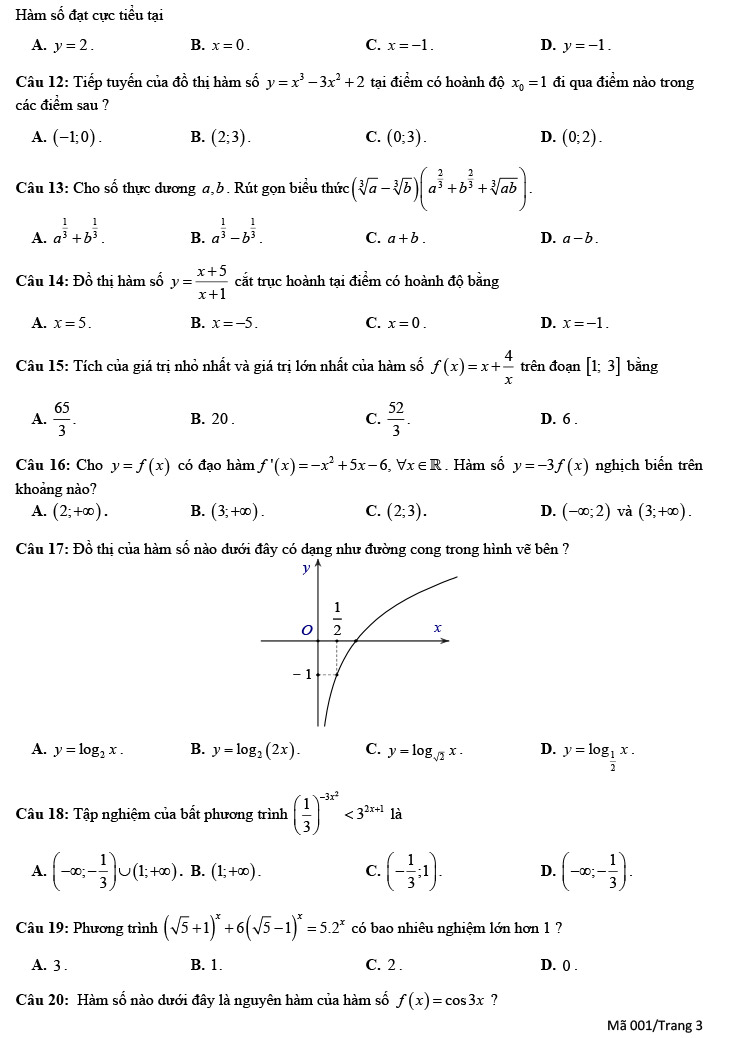 Đề thi thử THPT Quốc gia 2022 môn Toán Trần Quốc Tuấn lần 1