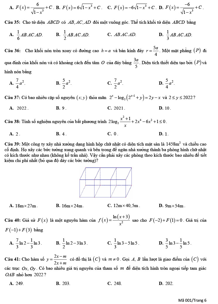 Đề thi thử THPT Quốc gia 2022 môn Toán Trần Quốc Tuấn lần 1