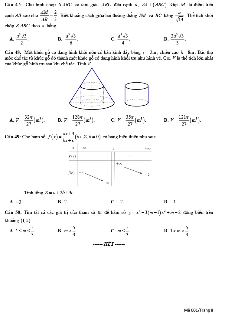 Đề thi thử THPT Quốc gia 2022 môn Toán Trần Quốc Tuấn lần 1