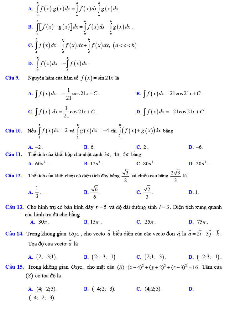 Đề thi thử THPT Quốc gia 2022 môn Toán Xuân Đỉnh